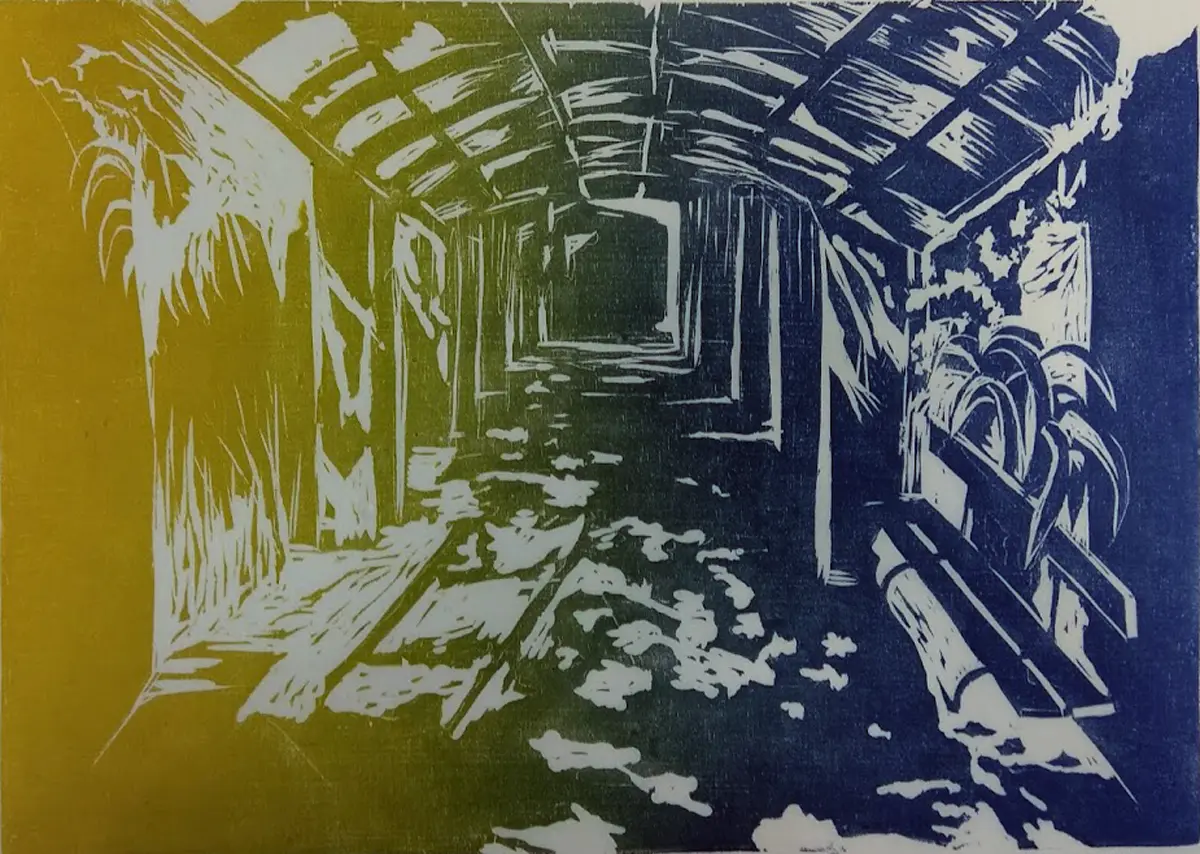 Andreas Ventouris - Garden - Colored Woodcut - Engraving - Felios Collection